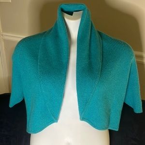 100% Cashmere Womens Turquoise Open Cardigan Sweater (Large)